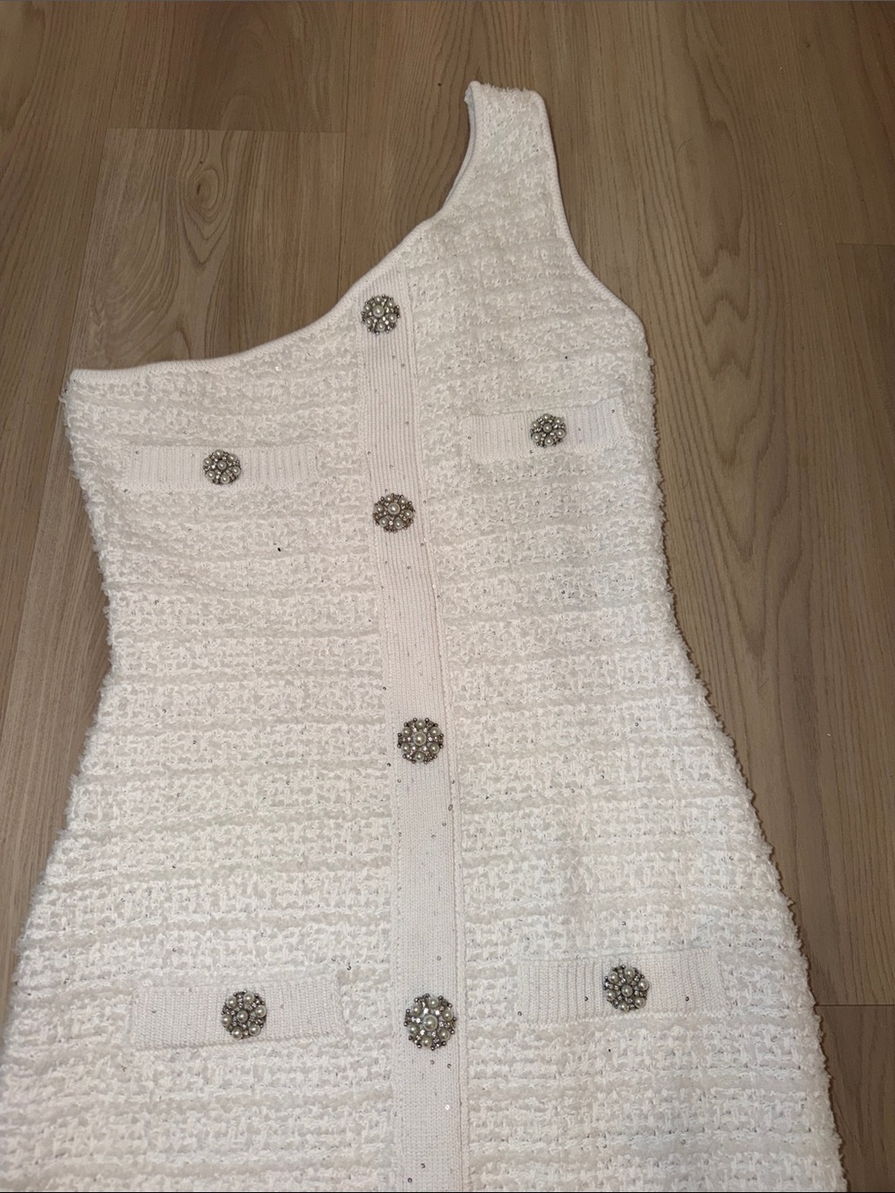 Fashion Nova White One-Shoulder Maxi Dress with Decorative Buttons - Picture 3 of 4